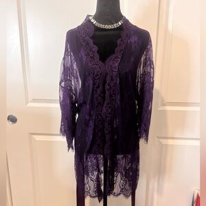 Avidlove Purple Floral Lace Robe w/ Satin Tie – Size XL